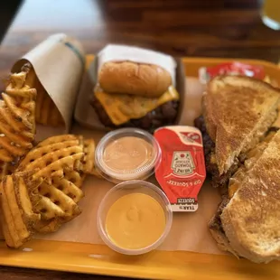 Classic BOI SNGL (sauce on the side) Quarter Cheese Patty Melt  Waffle Fries