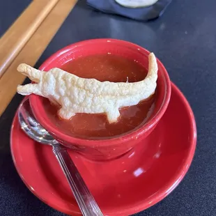 Tomato soup with puff pastry alligator