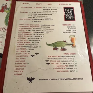 Beer menu