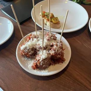 Meatballs and bruschetta