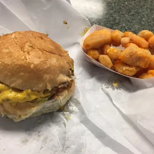 Cheeseburger double with fried cheese curds.
