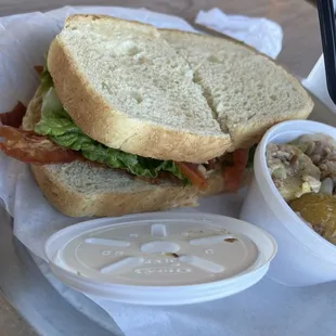 BLT on sourdough and German potato salad