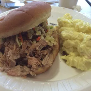 Pork sandwich with potato salad. Om nom nom.
