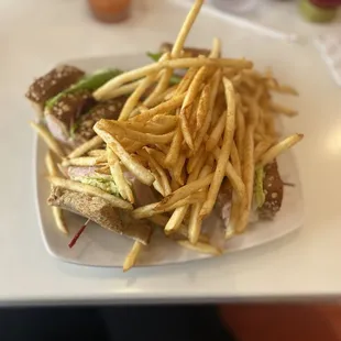Turkey club with fries