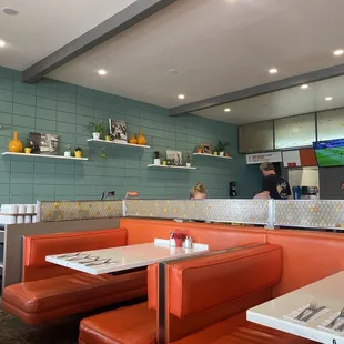 Main dining area. I love the mid century decor!