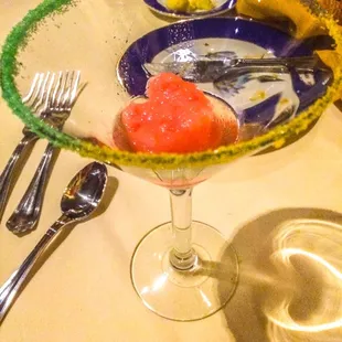 Cosmopolitan Sorbet with Mardi Gras around the glass