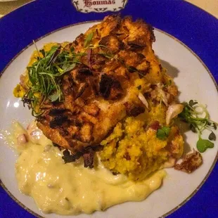 Grouper with jambalaya grits