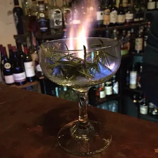 Herb Garden Sour (flambeed rosemary!)