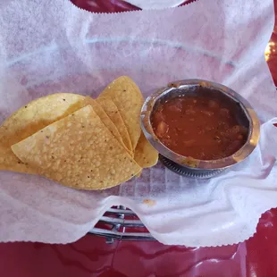 Complimentary chips and salsa when you're seated. Very good and fresh!