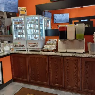 Bakery items and edibles and drinkables everywhere