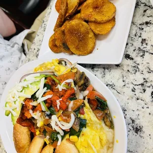 two plates of food on a table