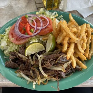 Vaca Frita with French Fries and Salad