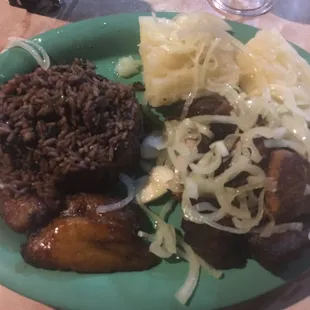 Fried Pork with sweet plantain and moro style  rice