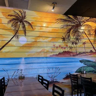 palm trees painted on the wall
