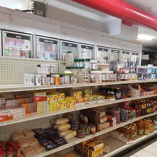 shelves of various foods and condiments
