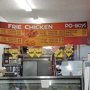 menus and food items on display