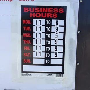 Current business hours.