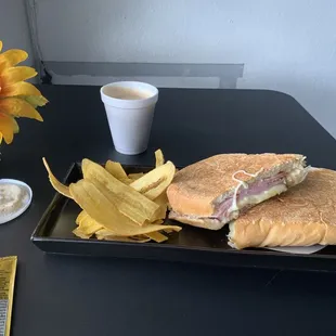 a sandwich and chips