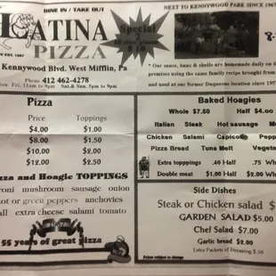 a menu for the restaurant