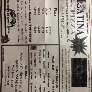 the menu of the restaurant