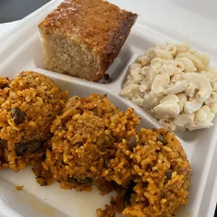 rice, bread, and macaroni salad