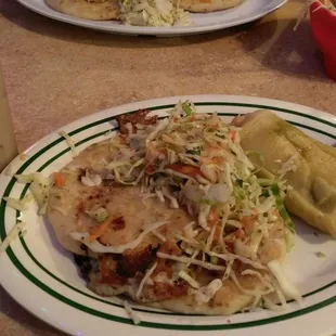 Pupusas and a tamal. So delicious.