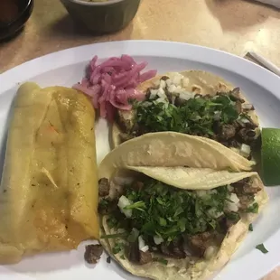 Chicken tamales and Carne Asada tacos yumm!