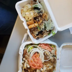 Chicken and steak sub with chicken salad.