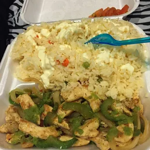 Pollo Saltado with double rice . $9.00!!