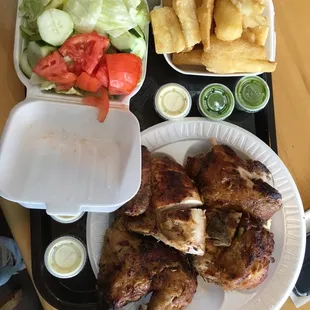 $19.00 for whole chicken and 2 sides (yuca and salad)