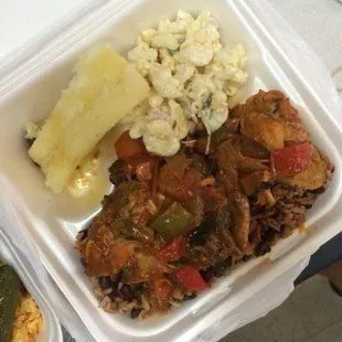 Chicken &amp; rice w pasta and yuca (?)