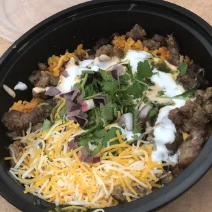 Steak Burrito Bowel with LA Style sauce, YUM!