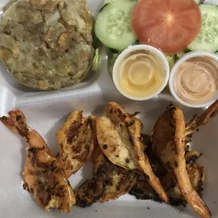 Mofongo con Camarones (mashed plantains w/ shrimp)