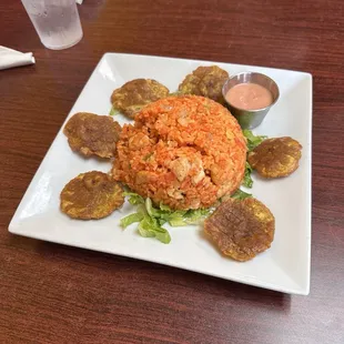 Arroz con Pollo and tostones