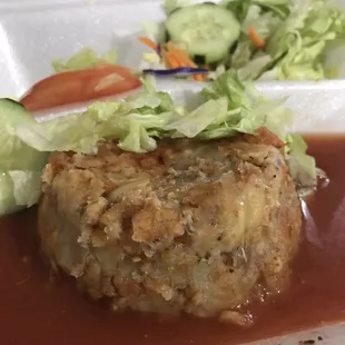 Mofongo w/ juice that's given in a plastic bag for takeout