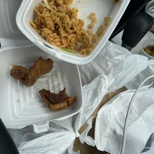 Yellow rice, sooo good yummy and pork rind Yum