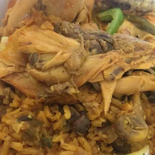 Pigeon peas and rice with stewed chicken. Awesome