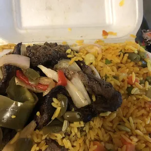 Steaks and veggie rice