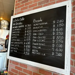 a menu on a blackboard