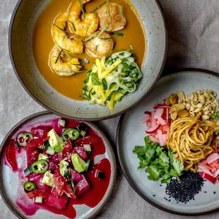 three plates of food