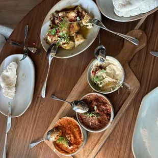 a table of food and utensils
