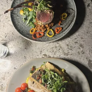 Branzino and mint crusted lamb