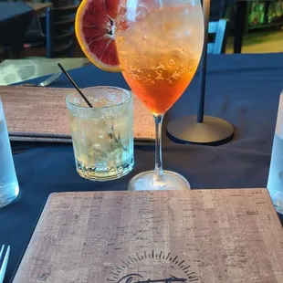 Aperol spritz and Crown peach cocktails