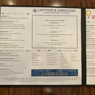 the menu for the restaurant