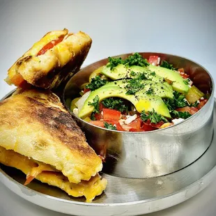 Mediterranean Chopped Salad paired with a panini