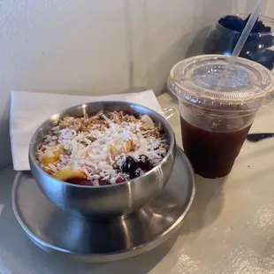 Acai bowl; iced americano