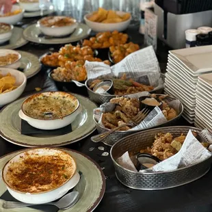 All the apps!!! Hellfire Shrimp, Salmon Dip, Calamari