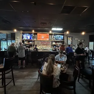 a large group of people sitting at a bar