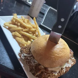 Todays pork chop sandwich. Too big to eat at one sitting.
