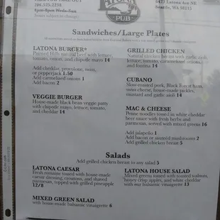 Takeout menu available during May 2020 (at least)